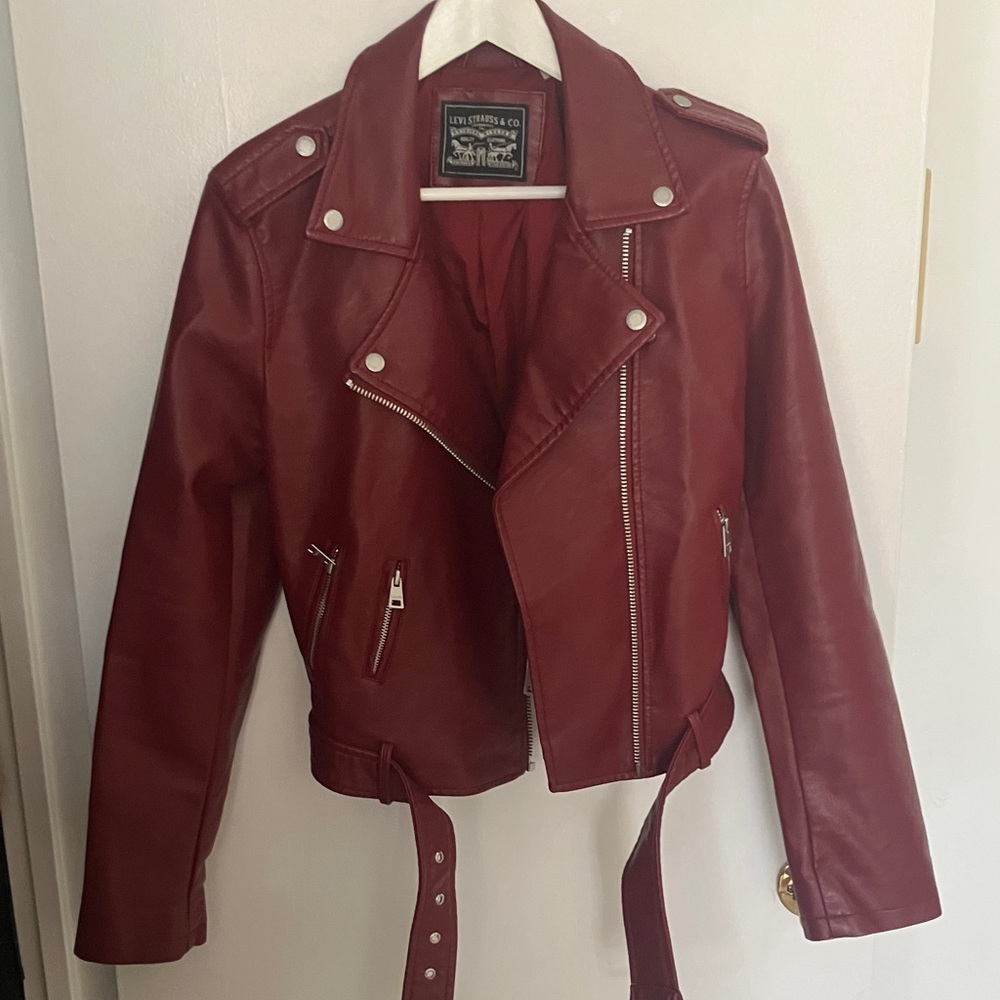Levi's Women's Burgundy Faux Leather Moto Jacket with Belt
